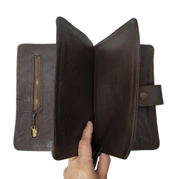 90s - 00s all leather multi-pocket clutch bag